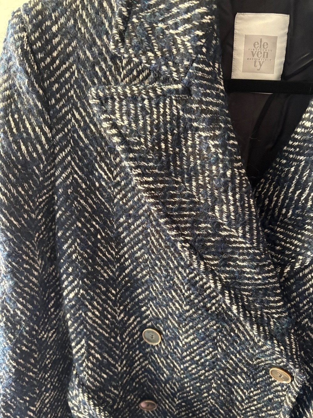 Eleventy Women's Navy & White Herringbone Wool-Blend Coat - Picture 2 of 7